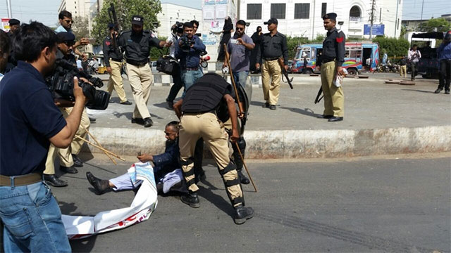 police baton charge protesting teachers in karachi photo express