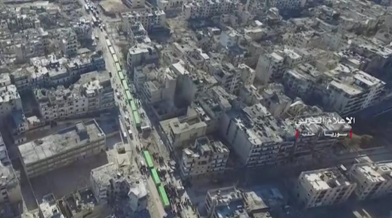 a still image from video taken december 15 2016 over eastern aleppo shows an operation to evacuate thousands of civilians and fighters in buses from aleppo syria syrian army handout via reuters tv