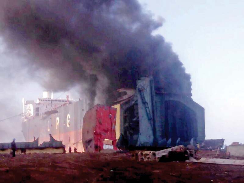 a fire engulfs a ship which caught fire at the gadani ship breaking yard photo ppi