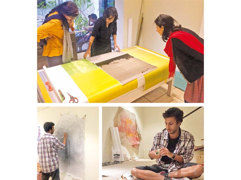 artists ayessha quraishi sara pagganwala sarah hasmi and yasser vayani began their work at koel gallery on december 13 photos courtesy koel gallery