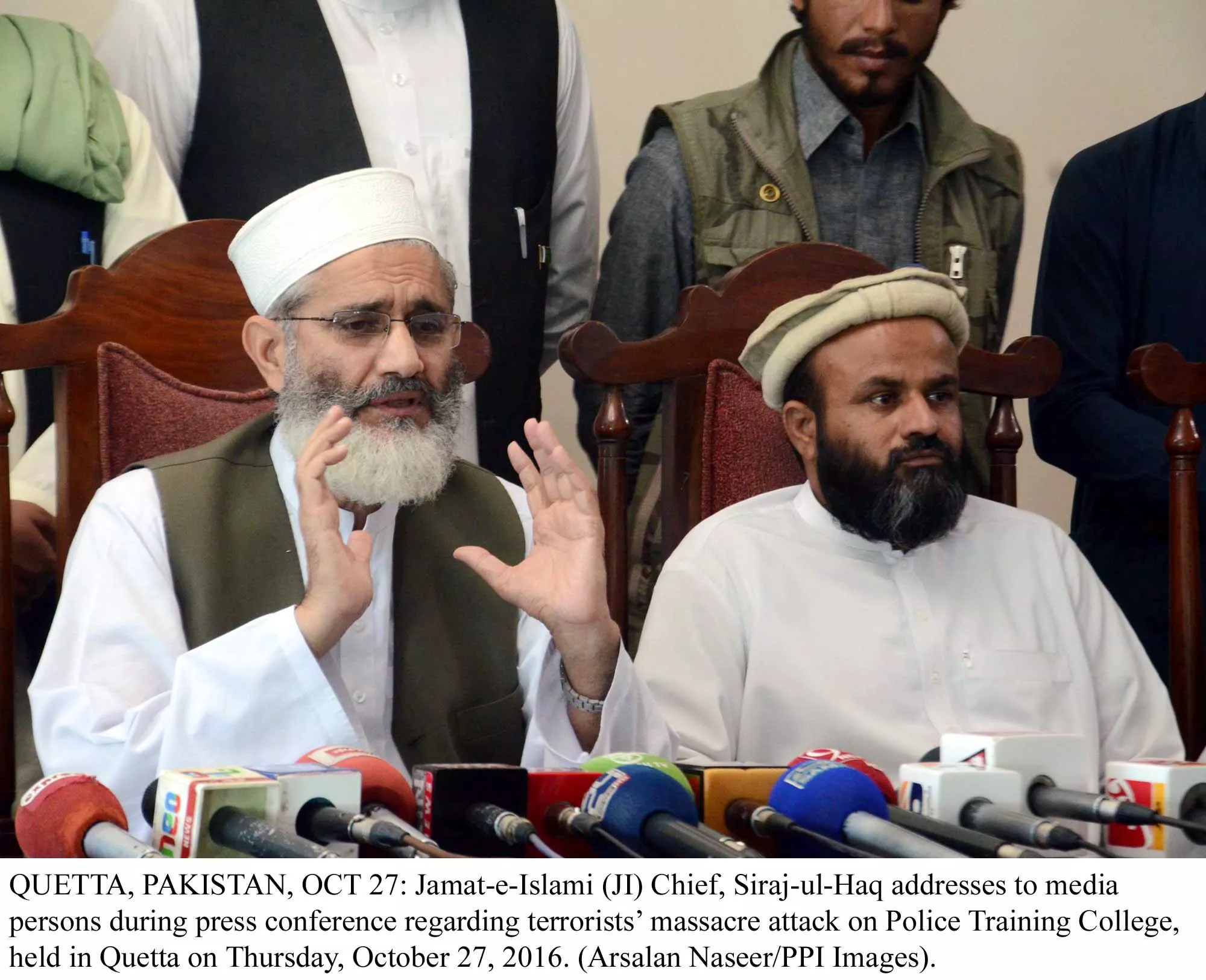 the senator was speaking to reporters at ji headquarters in mansoora photo ppi the senator was speaking to reporters at ji headquarters in mansoora photo ppi