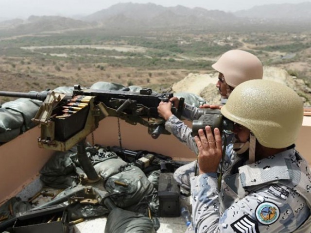 members of the saudi border guard are stationed at a look out point on the saudi yemeni border in southwestern s arabia photo afp