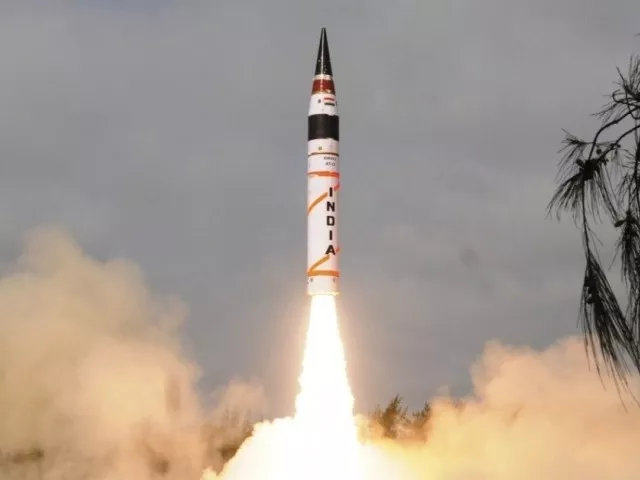 the nuclear capable agni v will be tested on monday photo afp file the nuclear capable agni v will be tested on monday photo afp file