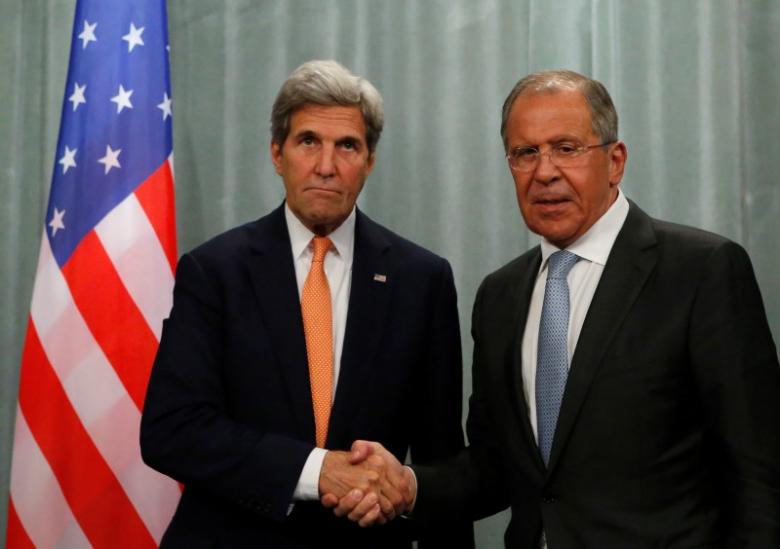 u s secretary of state john kerry l and russian foreign minister sergei lavrov shake hands during a joint news conference photo reuters