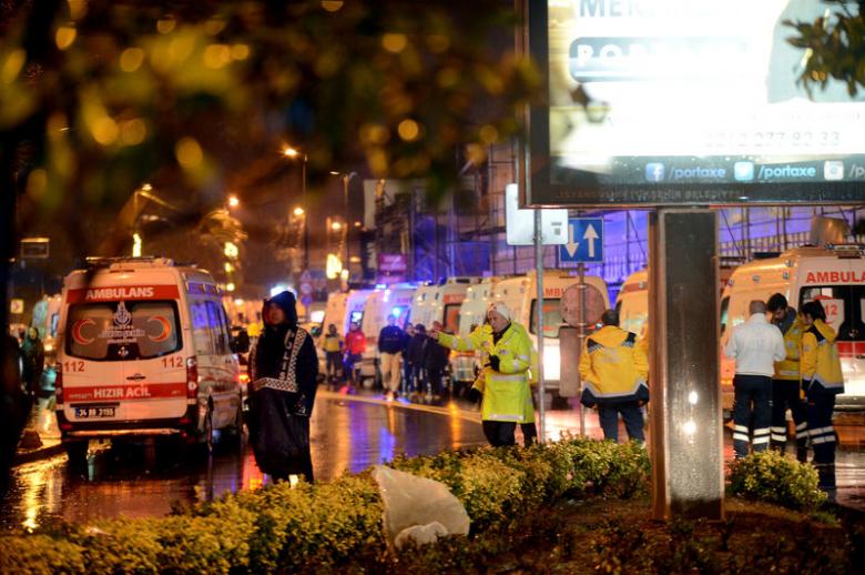 ambulances line up on a road leading to a nightclub where a gun attack took place during a new year party in istanbul turkey photo reuters