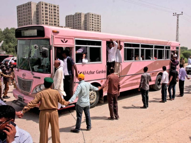 a human chain was formed to protect the bus carrying bodies of 45 people who died during the safoora carnage in may 2015 photo file a human chain was formed to protect the bus carrying bodies of 45 people who died during the safoora carnage in may 2015 photo file