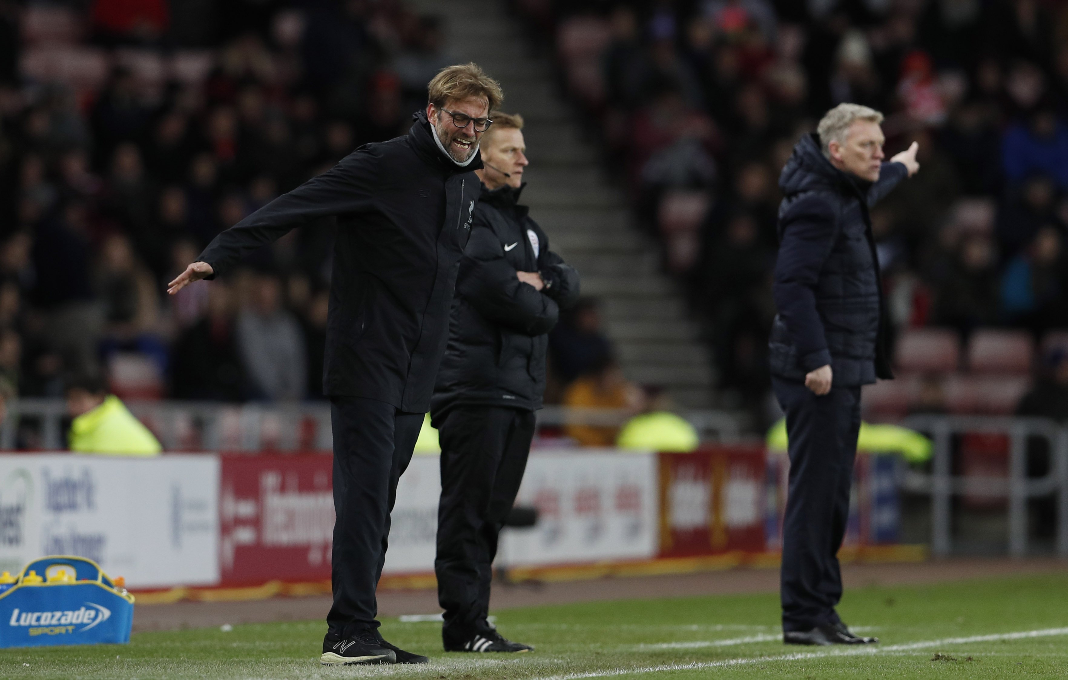 jurgen klopp l and david moyes during the match photo reuters