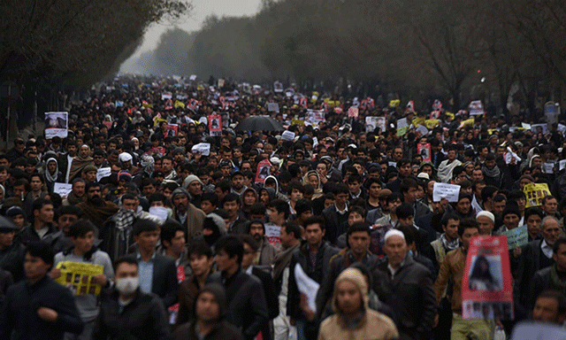 a file photo of afghan protesters during a protest demonstration over the killing of seven shia hazaras in kabul photo afp a file photo of afghan protesters during a protest demonstration over the killing of seven shia hazaras in kabul photo afp