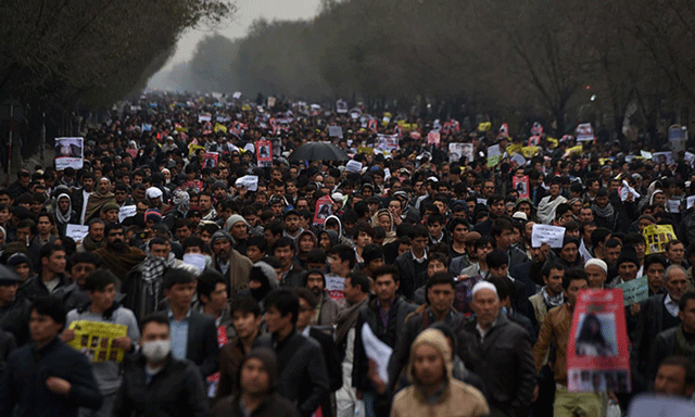 a file photo of afghan protesters during a protest demonstration over the killing of seven shia hazaras in kabul photo afp