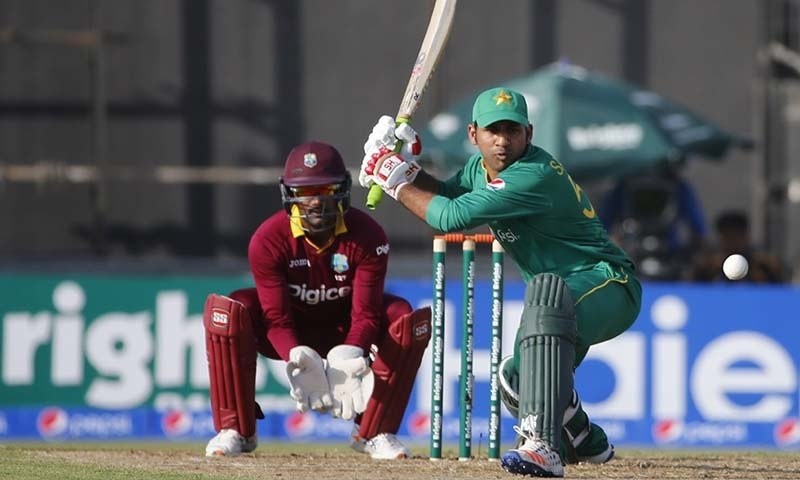 sarfaz ahmed hits the ball during an odi against west indies photo afp