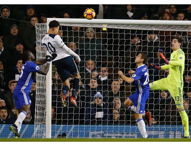 alli jumps to score spurs 039 second goal against chelsea at white hart lane photo afp