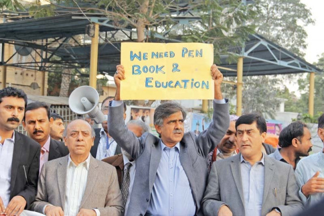 activists marched from karachi press club to the sindh assembly on sunday in order to observe 039 education day 039 they demanded the appointment of headmasters in schools giving priority to merit in job opportunities and curbing feudal influence in schools in rural areas photos ayesha mir express