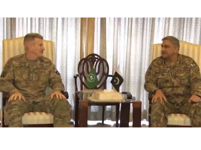 army chief gen qamar bajwa meets commander rsm gen nicholson at the ghq on monday ispr screen grab army chief gen qamar bajwa meets commander rsm gen nicholson at the ghq on monday ispr screen grab