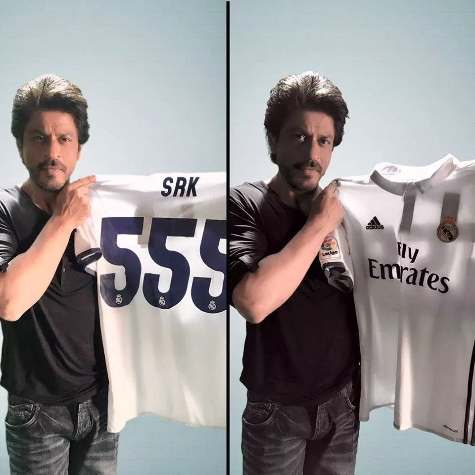 indian actor shahrukh khan pose with real madrid shirt photo courtesy facebook realmadrid indian actor shahrukh khan pose with real madrid shirt photo courtesy facebook realmadrid
