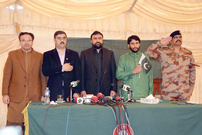 sarfraz bugti flanked by former bla commander falak sher badini addresses a press conference photo ppi