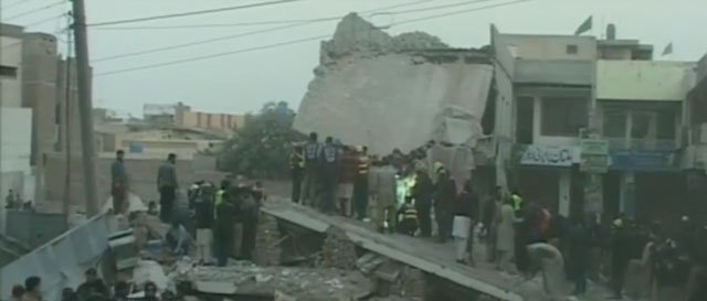 express news screen grab of the collapsed building