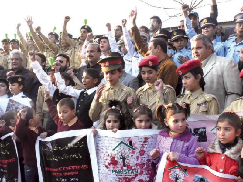 children at pakistan sweet homes held a vigil in remembrance of the martyrs of aps peshawar alongside the psh patron in chief zamurrad khan and baitul mal managing director abid waheed sheikh photo muhammad javaid express