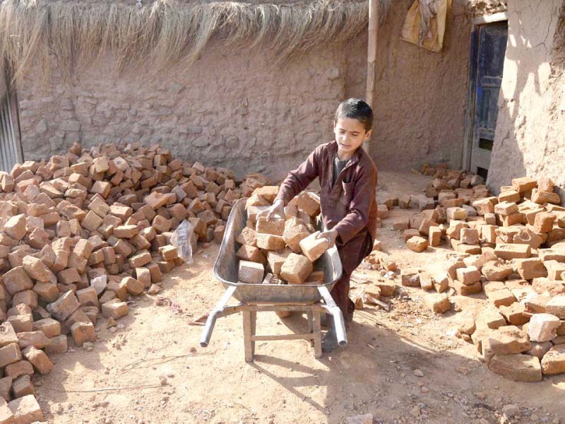 a boy hauls bricks at a slum near the capital photo inp