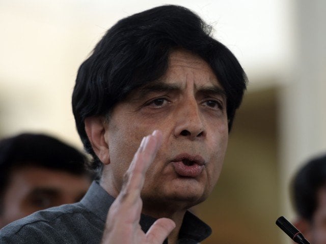 interior minister chaudhry nisar ali khan gestures as he speaks with media representatives in islamabad on march 10 2016 photo afp