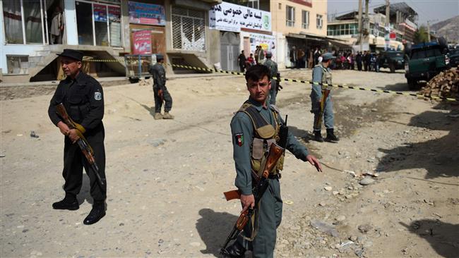 afghan security personnel are seen at the scene of a roadside bomb explosion at khair khana in kabul march 29 2016 photo afp