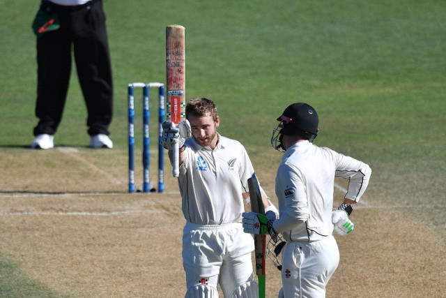kane williamson l celebrates 100 runs with henry nicholls at the basin reserve in wellington on january 16 2017 photo afp kane williamson l celebrates 100 runs with henry nicholls at the basin reserve in wellington on january 16 2017 photo afp