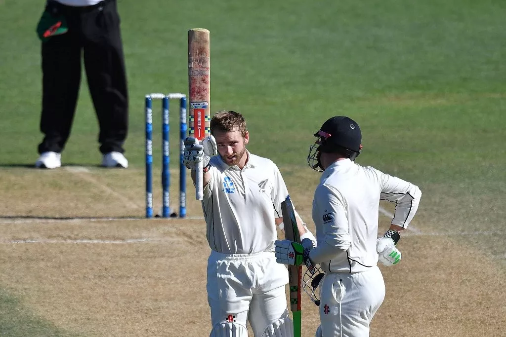 kane williamson l celebrates 100 runs with henry nicholls at the basin reserve in wellington on january 16 2017 photo afp kane williamson l celebrates 100 runs with henry nicholls at the basin reserve in wellington on january 16 2017 photo afp
