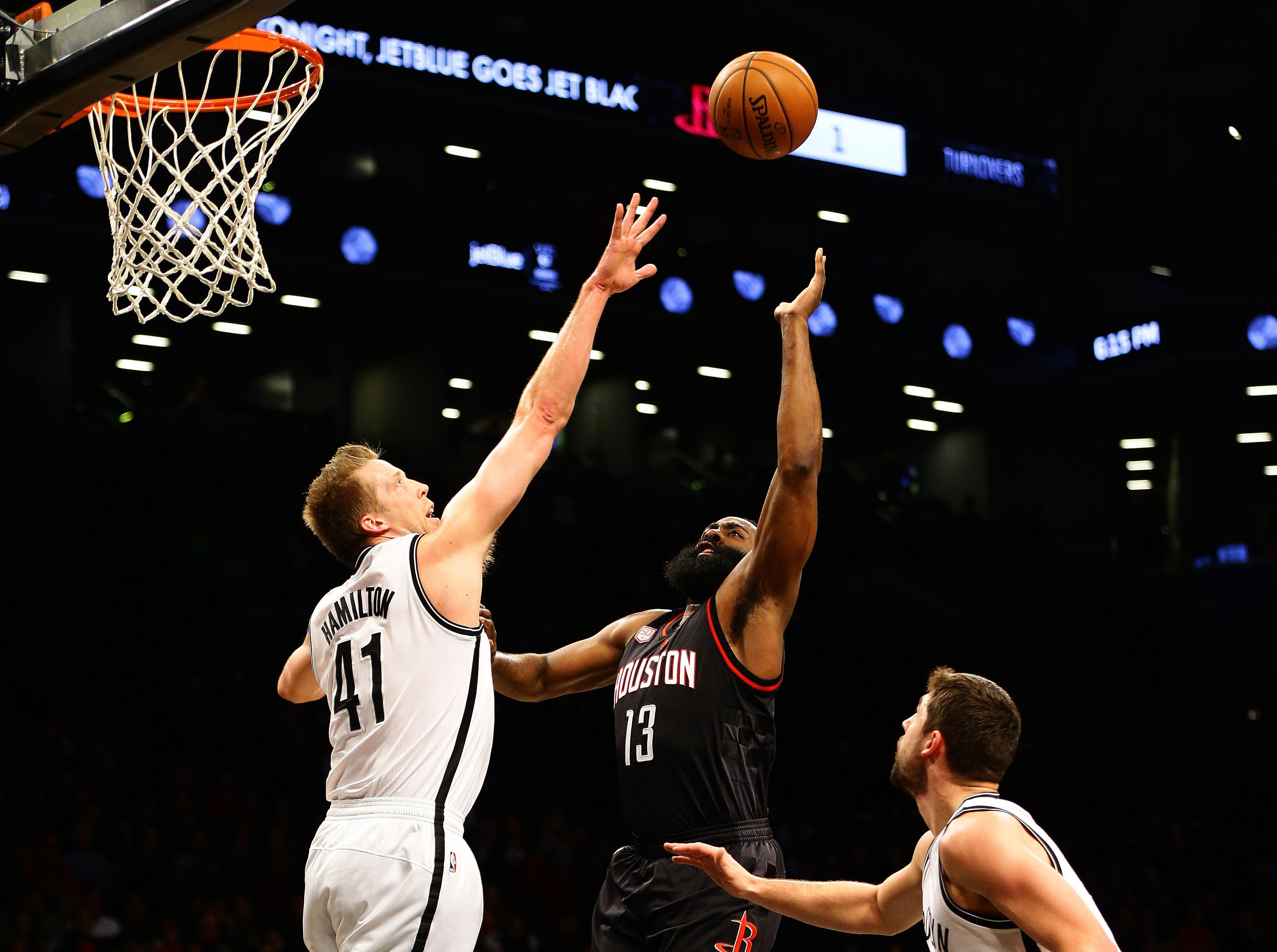 harden compiled 22 points 11 assists and 11 rebounds completing his triple with three assists in the final quarter as the rockets pummelled the nets photo reuters
