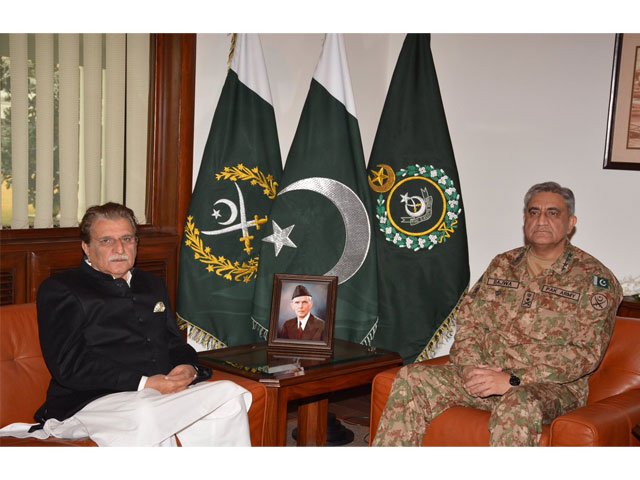 azad jammu amp kashmir prime minister raja farooq haider khan in a meeting with army chief general qamar javed bajwa at military 039 s general headquarters in rawalpindi on wednesday january 18 2017 photo ispr