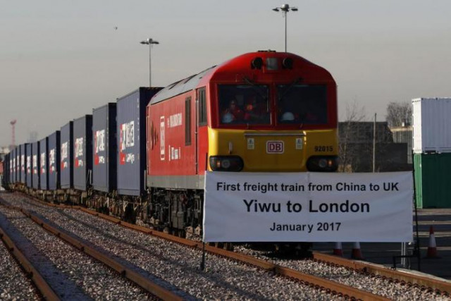 the first freight train to travel from china to britain arrives at a welcoming ceremony to mark the inaugural trip at at barking intermodal terminal near london near london britain january 18 2017 photo reuters the first freight train to travel from china to britain arrives at a welcoming ceremony to mark the inaugural trip at at barking intermodal terminal near london near london britain january 18 2017 photo reuters