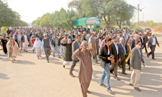 karachi university teachers society kuts organised a procession at the campus to relive the historical inauguration of the largest public sector university in the country photo athar khan express karachi university teachers society kuts organised a procession at the campus to relive the historical inauguration of the largest public sector university in the country photo athar khan express