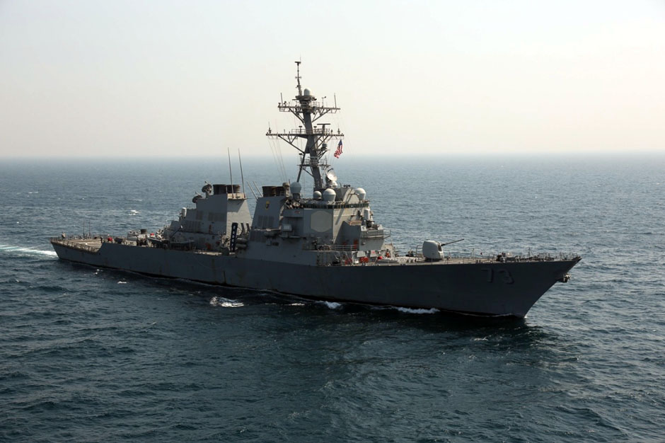 A warship during the fleet review phase of Aman-19.