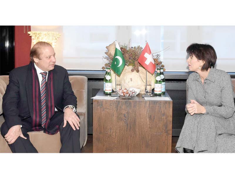 pm nawaz meets president of swiss confederation doris leuthard in davos photo ppi
