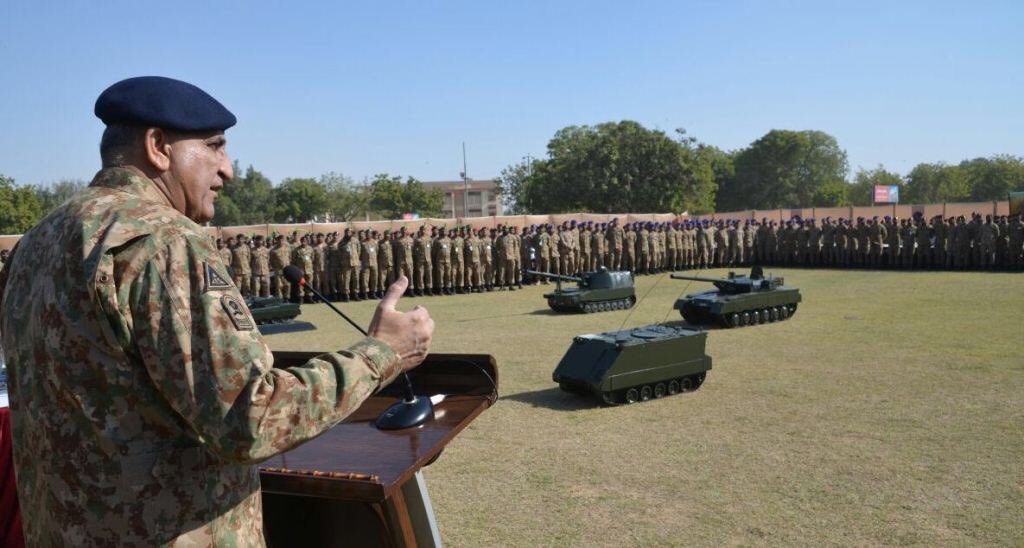 army chief qamar bajwa addresses soldiers and officers at corps headquarters in karachi on thursday photo ispr