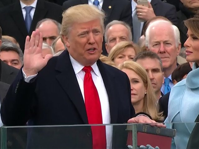 us president donald trump takes the oath of office during his inauguration at the us capitol in washington us january 20 2017 screen grab