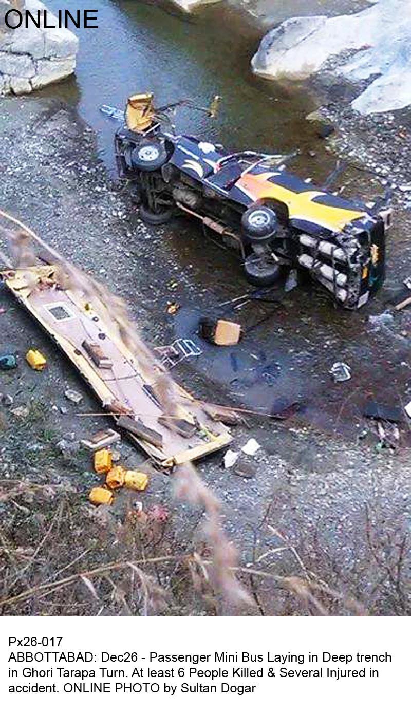 a passenger van lies on its side after falling into a ravine near ghori tarapa turn leaving six dead and several injured photo online