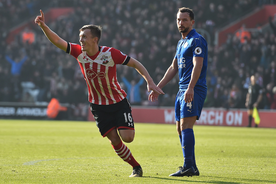 leicester city 039 s english midfielder danny drinkwater r reacts as southampton 039 s english midfielder james ward prowse celebrates after scoring the opening goal of the english premier league football match between southampton and leicester city at st mary 039 s stadium in southampton southern england on january 22 2017 photo afp