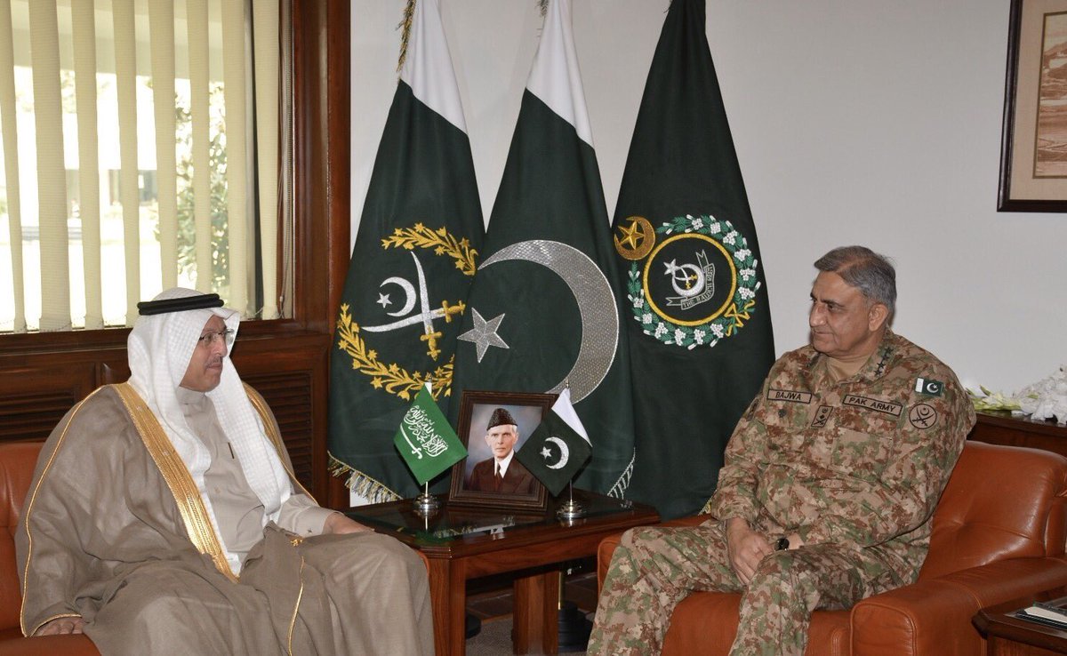 army chief gen qamar bajwa meets saudi ambassador at the ghq on friday photo ispr