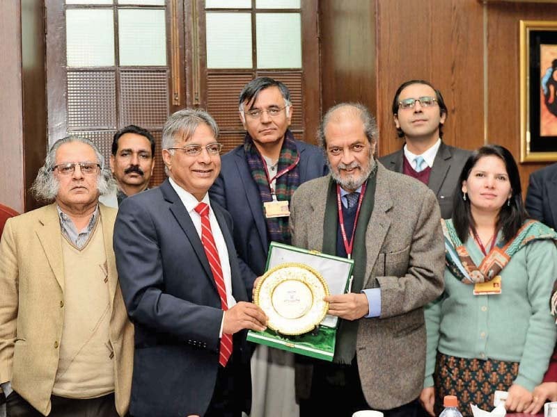 gcu vice chancellor prof dr hassan amir shah and csj lahore director peter jacob at the event photo express