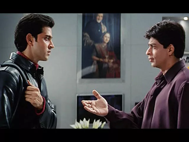hrithik and shah rukh during a scene in kabhi khushi kabhie gham photo indian express hrithik and shah rukh during a scene in kabhi khushi kabhie gham photo indian express