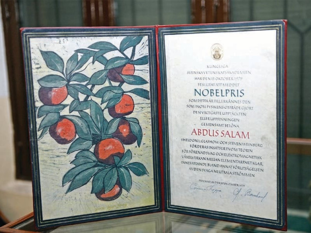 dr abdus salam s diploma on display at gcu photo express dr abdus salam s diploma on display at gcu photo express