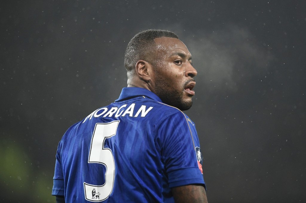 wes morgan after scoring the equaliser at pride park stadium in derby england on january 27 2017 photo afp