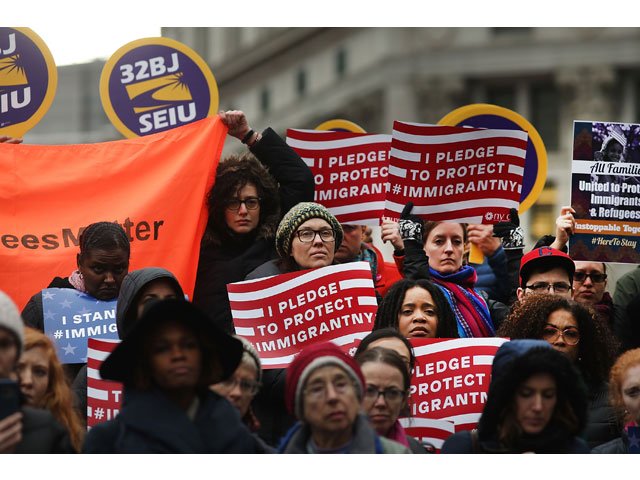 area muslims and local immigration activists participate in a prayer and rally against president donald trump 039 s immigration policies on january 27 2017 in new york city photo afp