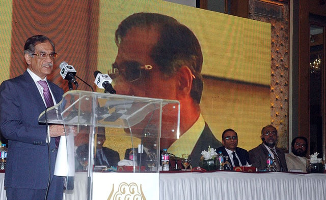 chief justice of pakistan mian saqib nisar delivers the inaugural speech on the 25th anniversary saarclaw conference at a local hotel photo app