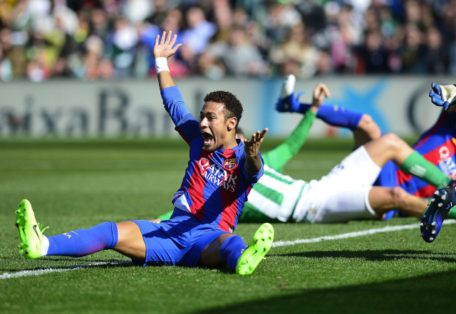 barcelona 039 s brazilian forward neymar gestures during the spanish league football match real betis vs fc barcelona at the benito villamarin stadium in sevilla on january 29 2017 photo afp barcelona 039 s brazilian forward neymar gestures during the spanish league football match real betis vs fc barcelona at the benito villamarin stadium in sevilla on january 29 2017 photo afp