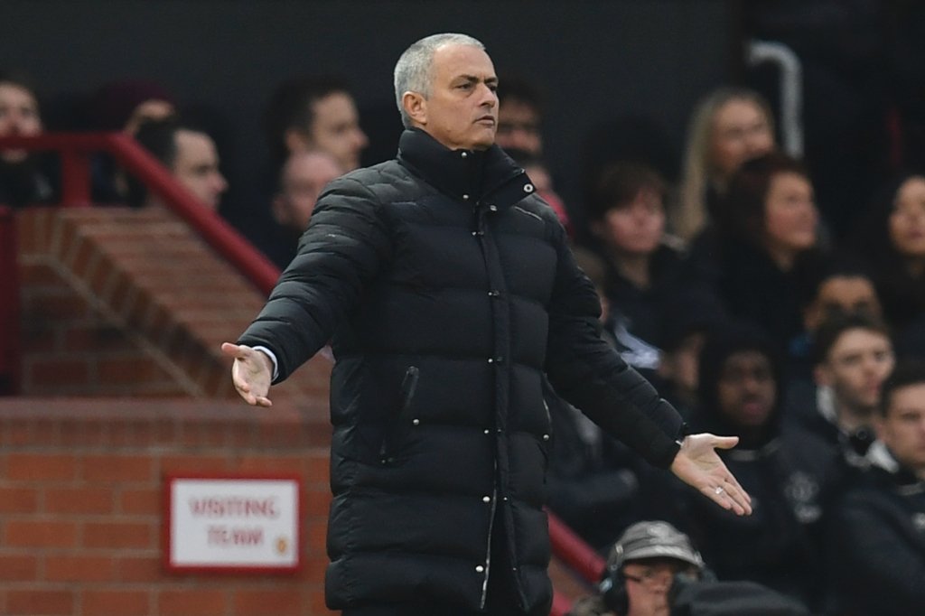 jose mourinho watches his players from the touchline at old trafford in manchester england on january 29 2017 photo afp