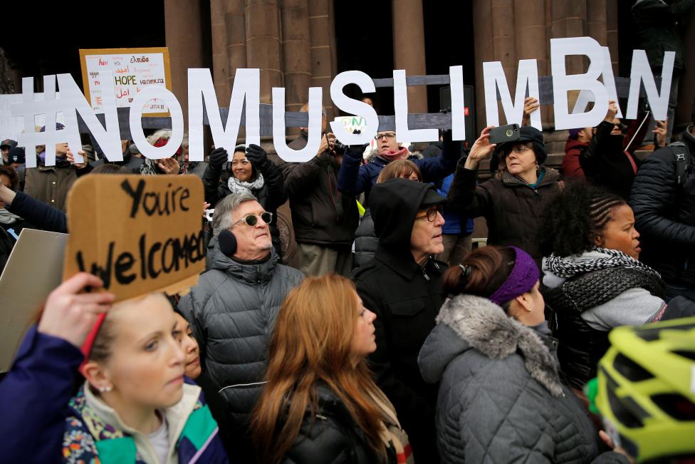 demonstrators spell out quot no muslim ban quot during the quot boston protest against muslim ban and anti immigration orders quot in boston photo reuters