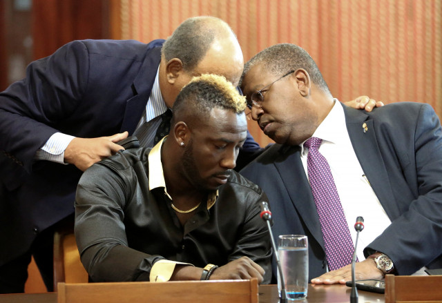 andre russell c sits during a meeting of an independent anti doping tribunal in kingston jamaica on january 31 2017 photo reuters andre russell c sits during a meeting of an independent anti doping tribunal in kingston jamaica on january 31 2017 photo reuters