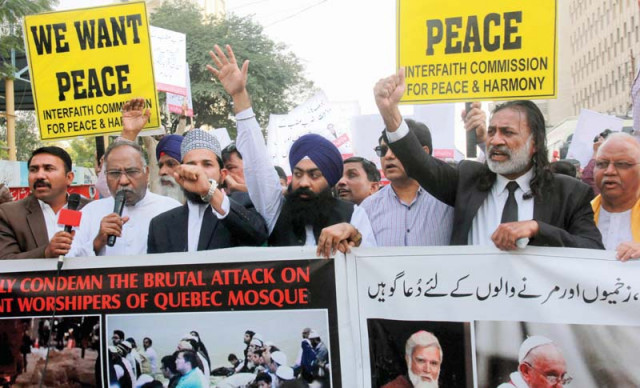 protesters came out to condemn the attack on a mosque in quebec city and to express their desire for interfaith harmony in the world photo athar khan express protesters came out to condemn the attack on a mosque in quebec city and to express their desire for interfaith harmony in the world photo athar khan express