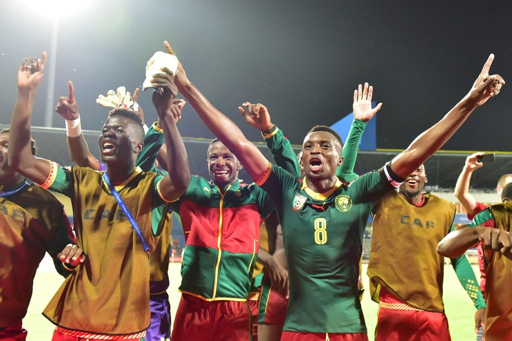 cameroon 039 s players celebrate at the end of the 2017 africa cup of nations semi final photo afp