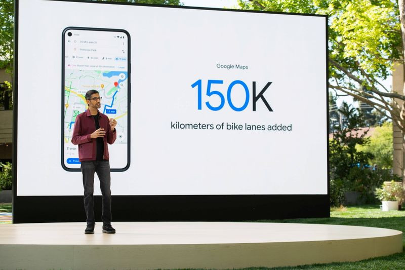 google s chief executive sundar pichai speaks during google i o the company s annual three day developer conference in mountain us may 18 2021 photo reuters